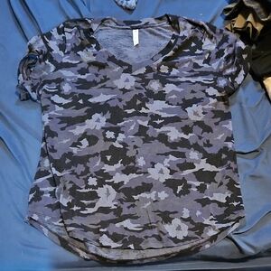 Camo Print V-Neck Women's Top